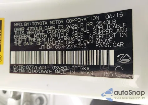 2015 Lexus Es 350 from USA, damaged, VIN JTHBK1GG7F2208853